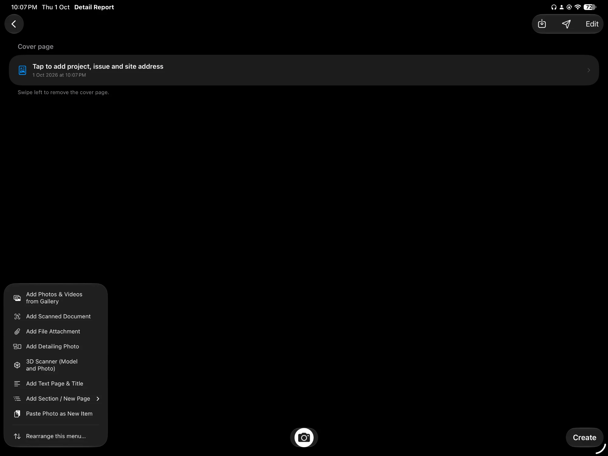 Detail Report on iPad. Add photos, videos, scans, files, detailing photos and 3D scans to a report.